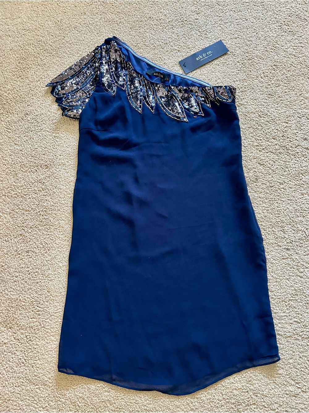 Ark & Co Navy One-Shoulder Beaded Cocktail Dress